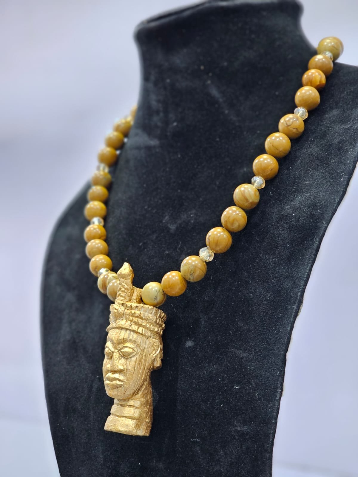 African Carved Pendant Beaded Necklace
