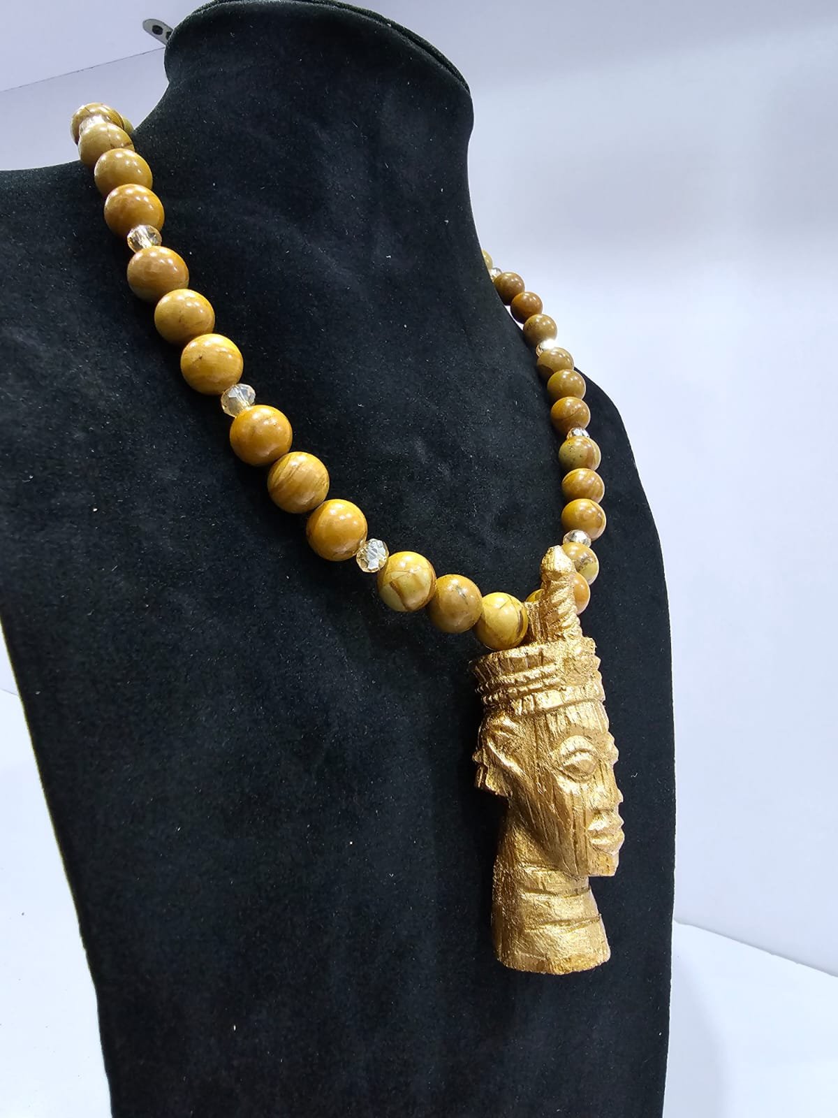 African Carved Pendant Beaded Necklace