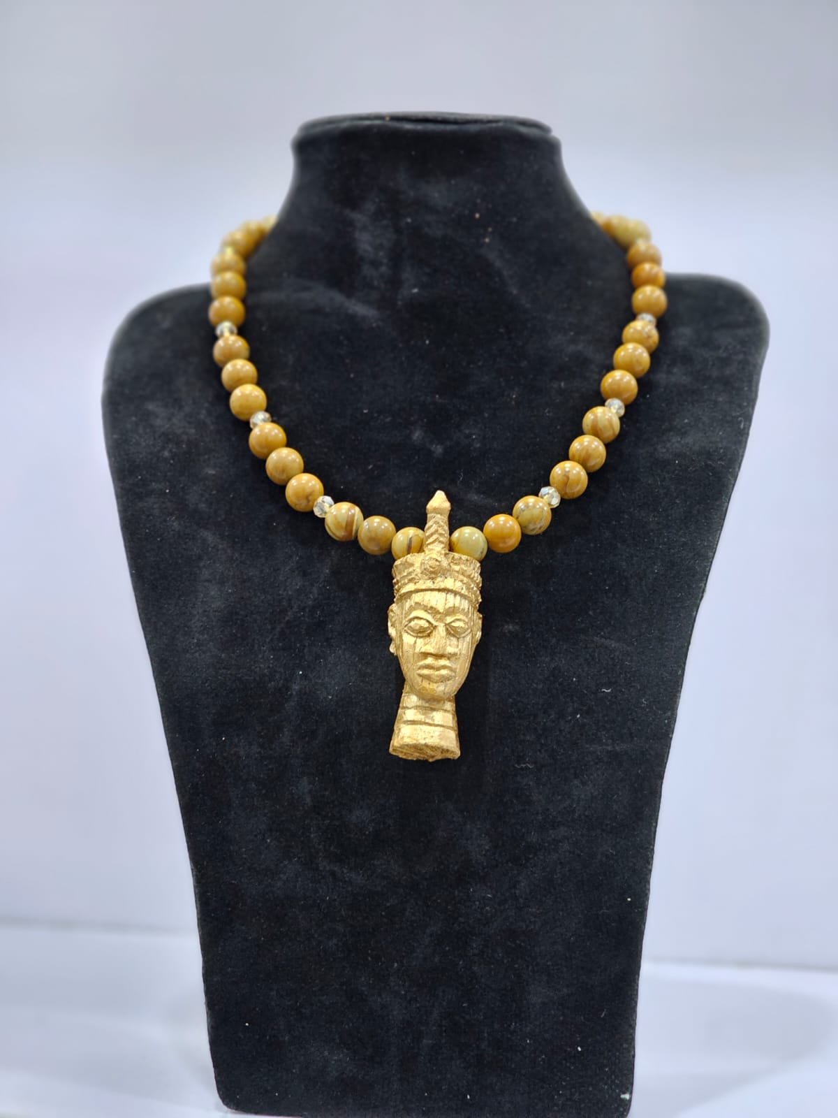 African Carved Pendant Beaded Necklace