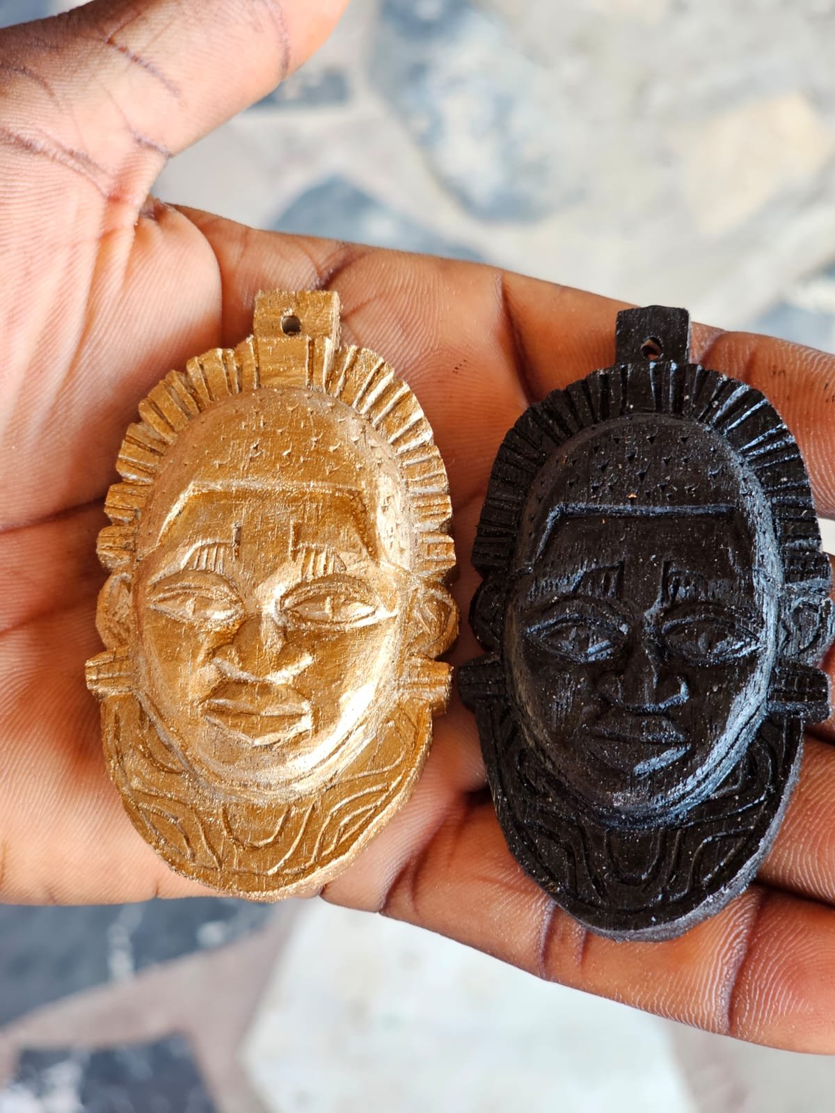 African Carved Pendant Beaded Necklace