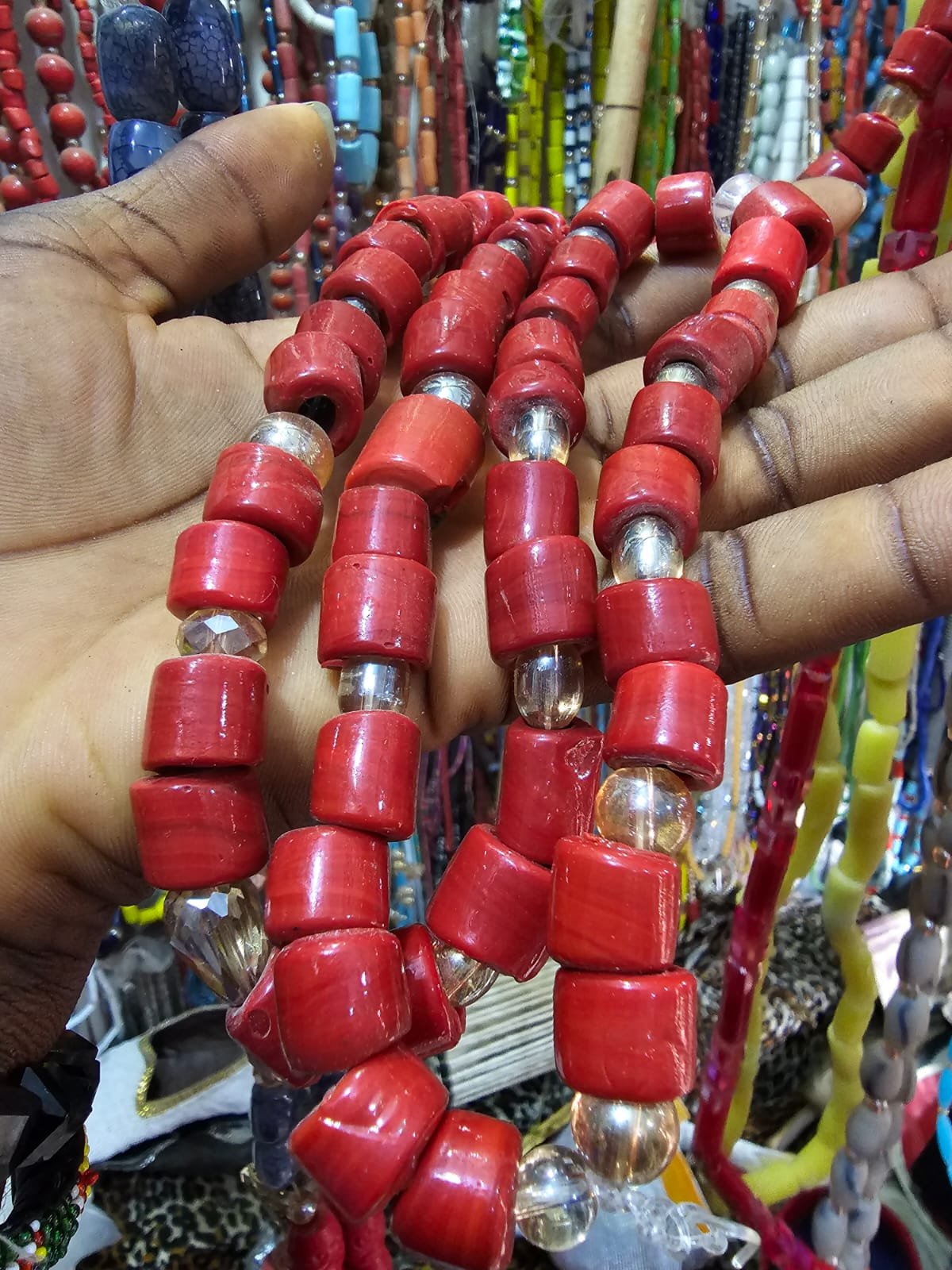 Coral Pink Cylinder Bead Necklace Strands