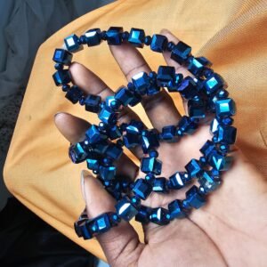 Metallic Blue Crystal Beaded Bracelet Set