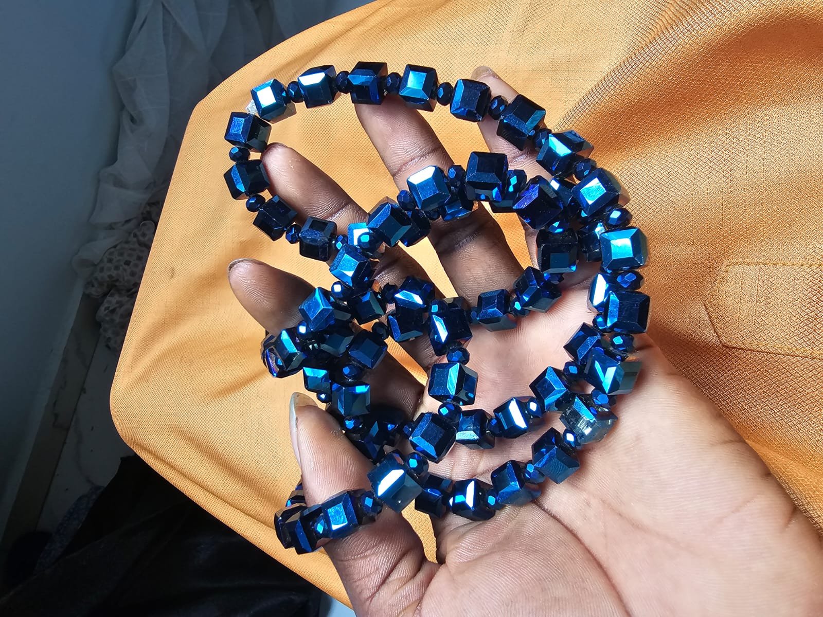 Metallic Blue Crystal Beaded Bracelet Set