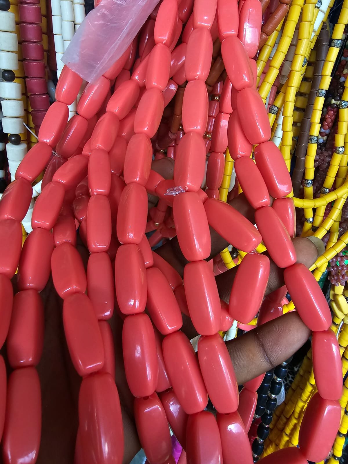 Coral Pink Cylinder Bead Necklace Strands
